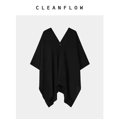 CLEANFLOW | 真丝双绉手工刺绣一片式气质百搭披肩女2026夏季夏款