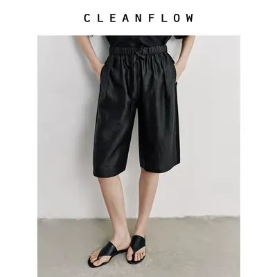 CLEANFLOW | 平板莨绸香云纱轻运动拼接中裤女2026夏新款百搭裤子