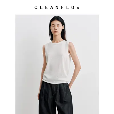 CLEANFLOW | 醋酸棉麻亲肤柔软透气针织背心T恤女2026夏新款上衣