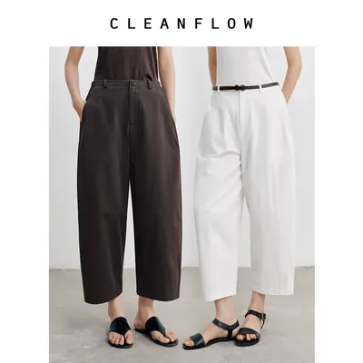 CLEANFLOW | 亚麻匹马棉休闲简约通勤八分木鱼裤女2026秋新款裤子