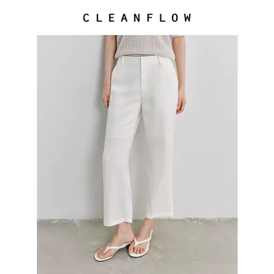 CLEANFLOW | 水洗100%纯亚麻微喇九分休闲百搭裤子女2026秋季新款