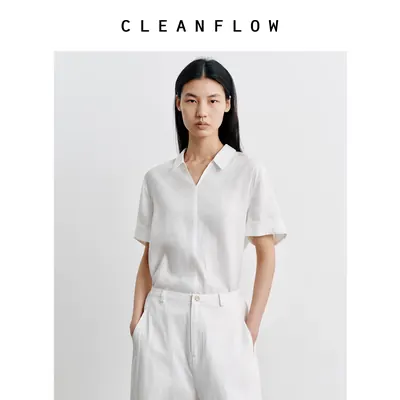 CLEANFLOW | 100%纯亚麻套头短袖翻领气质简约衬衫2026夏新款上衣