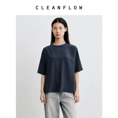 CLEANFLOW | 真丝双绉喇叭袖时尚简约纯色T恤女2026夏季新款上衣