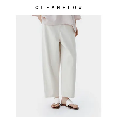 CLEANFLOW | 米本白亚麻棉木鱼裤八分水洗牛仔休闲裤女薄款春秋款