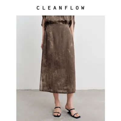 CLEANFLOW | 紫云出岫水洗苎麻中式扎染半身裙女高级感2026夏新款