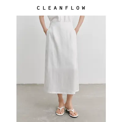 CLEANFLOW | 100%纯亚麻侧开衩气质半身裙女小个子2026夏新款裙子