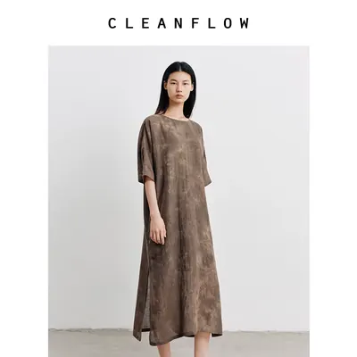 CLEANFLOW云游系列 | 100%纯苎麻艺术感手工扎染中式船领连衣裙女