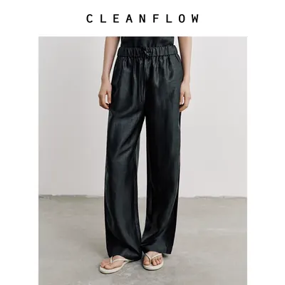 CLEANFLOW | 平板香云纱真丝拼接轻运动休闲长裤女2026秋新款裤子