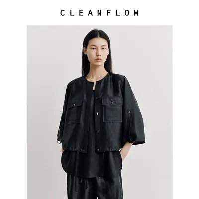 CLEANFLOW | 平板香云纱轻运动夹克短外套女小个子2026秋新款上衣