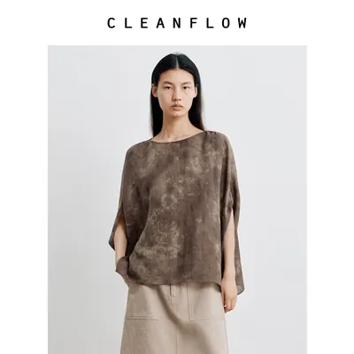 CLEANFLOW云游系列 | 100%纯苎麻扎染斗篷式艺术感中式气质衬衫女