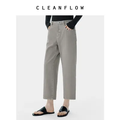 CLEANFLOW | 四面弹八分法棍薄款直筒牛仔裤女2026秋新款百搭裤子
