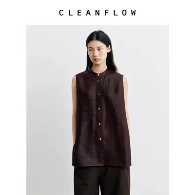 CLEANFLOW | 莨绸红云纱高开衩立领真丝无袖衬衫女2026夏新款背心