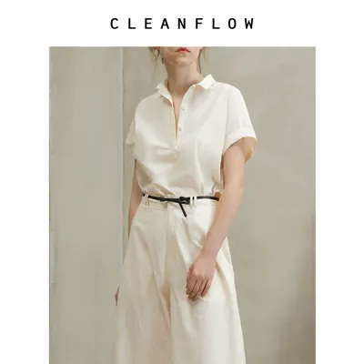 CLEANFLOW“经典重现” | 米坯色柞蚕丝棉皱感小翻领半开襟衬衫女