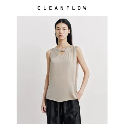 CLEANFLOW | 19姆米弹力双乔桑蚕丝扭结领背心衬衫女气质无袖上衣