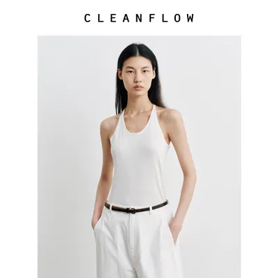 CLEANFLOW | 丝棉针织挂脖百搭休闲工字背心女2026夏新款气质上衣
